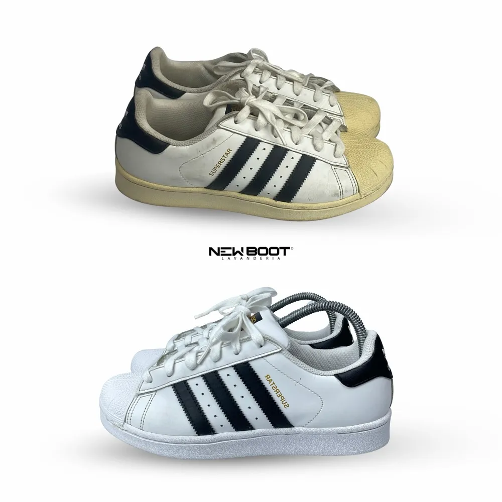 Antes e depois de um Adidas Superstar limpo na New Boot